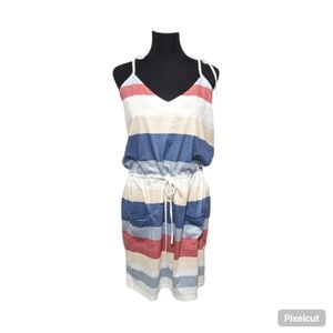 Boho Chic Striped Sleeveless Mini Dress W/ Pockets Size: XL